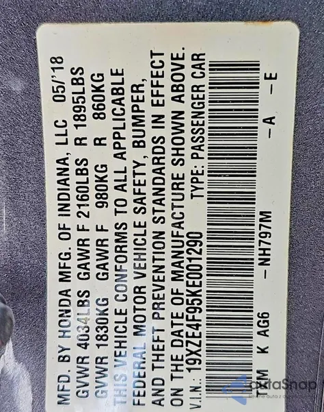 2019 Honda Insight Touring z USA, uszkodzony, nr VIN 19XZE4F95KE001290